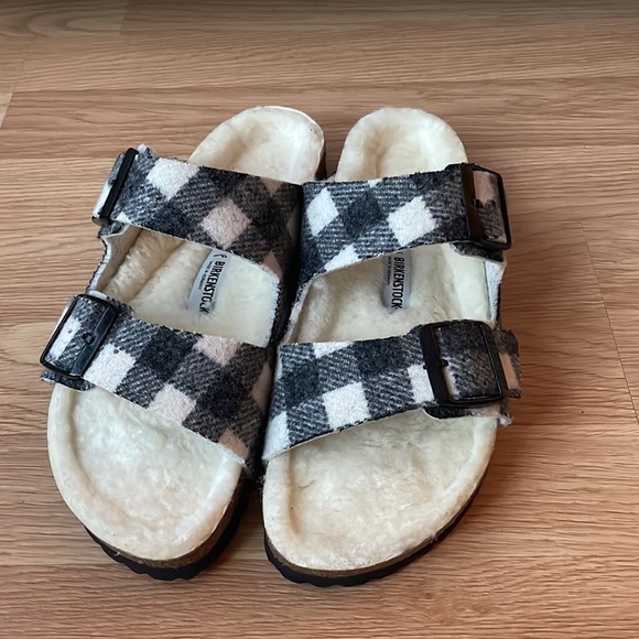 Birkenstock Arizona Shearling Wool Plaid White size 8,5 - Picture 2 of 5